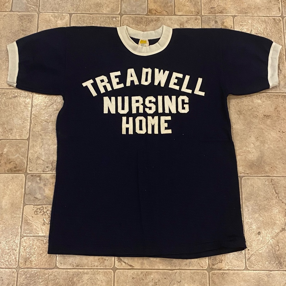 Vintage 1960’s Russell Athletic Jersey Shirt “Treadwell Nursing Home” #14 Stitch